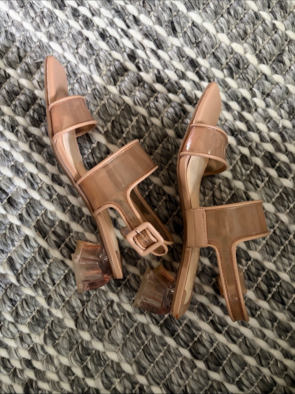 Alex Marie Nude Clear-Trim Block Heel Sandals 👡